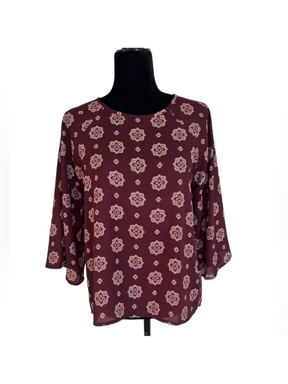 Papermoon Larie Crew Neck Blouse - Maroon - Size Small